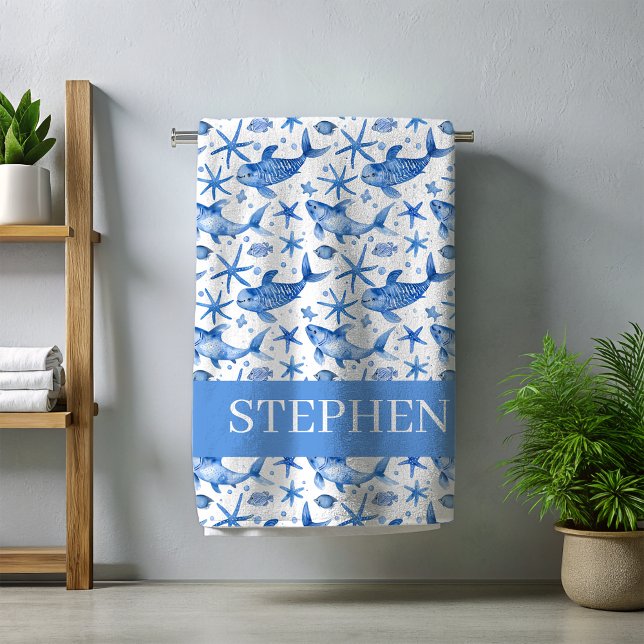 Personalisierter Blauer Seesteufel Strandtuch (Von Creator hochgeladen)