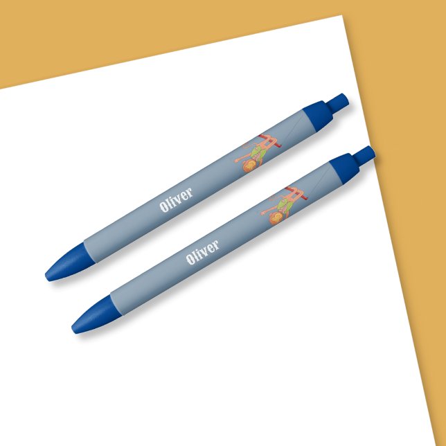 Personalisierter blauer Stift für Kinder mit Affe (Kid personalized pen with cartoon monkey acrobat .)