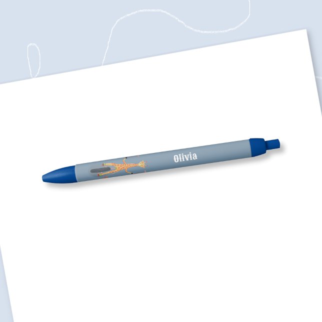 Personalisierter blauer Stift für Kinder mit Giraf (Giraffe on a unicycle kid personalized pen . )