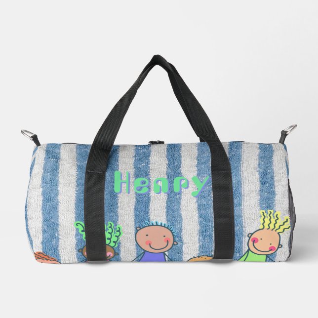 Personalisierter blauer Streifen  Duffle Bag (Vorderseite)