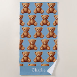 Personalisierter blauer Teddybär Baby Strandtuch