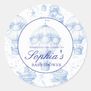 Personalisierter blauer Toile de Jouy Baby-Shower- Runder Aufkleber