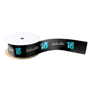 Personalisierter blauer u. schwarzer Bonbon 16 Satinband