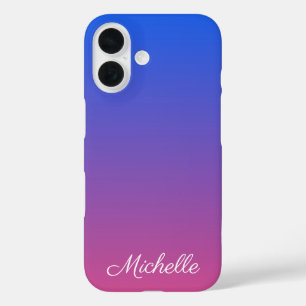 Personalisierter blauer und rosa Ombre-Verlauf iPhone 16 Hülle