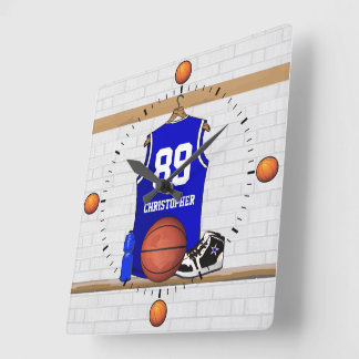 Personalisierter blauer und weißer Basketball Quadratische Wanduhr