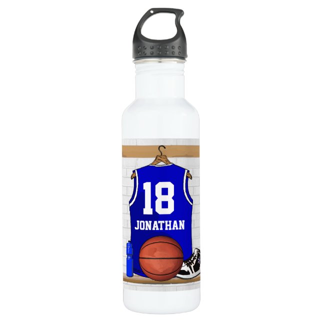 Personalisierter blauer und weißer Basketball Trinkflasche (Vorderseite)
