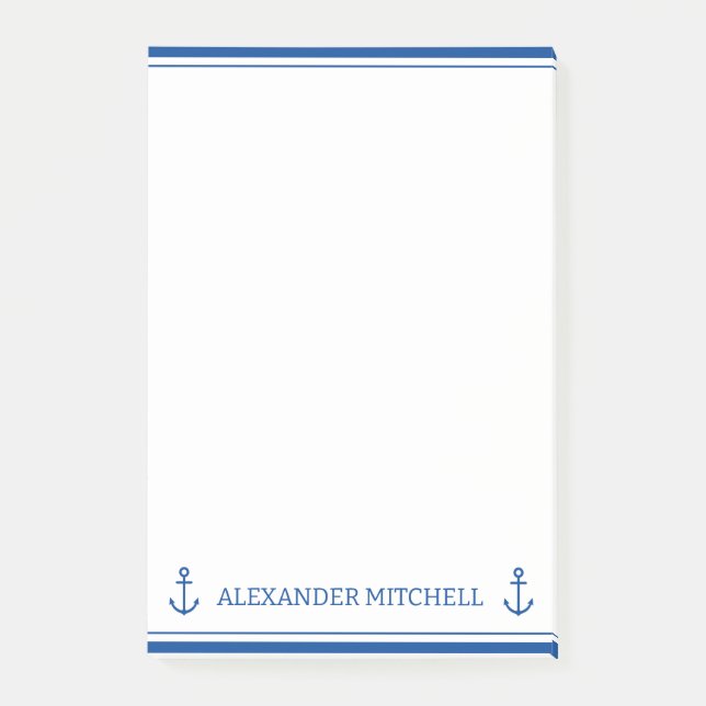 Personalisierter, blauer und weißer Wasseranker Post-it Klebezettel (Vorderseite)