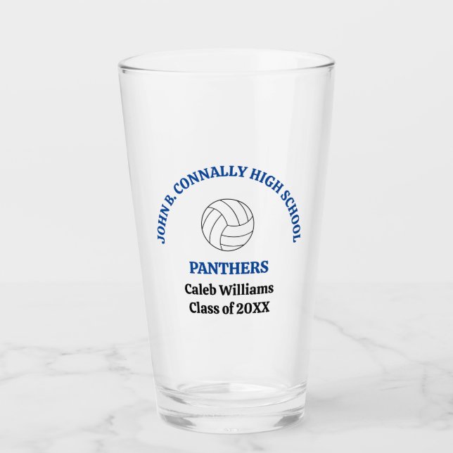 Personalisierter blauer Volleyballspieler der High Glas (Vorderseite)