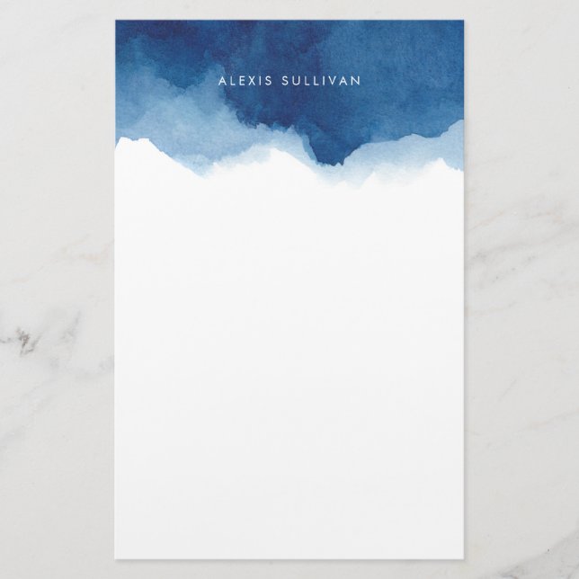 Personalisierter Blauer Wasserfarbensplash Briefpapier (Vorderseite)