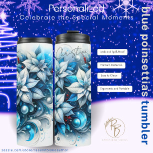 Personalisierter blauer Weihnachtsstern-Wärmebeche Thermosbecher