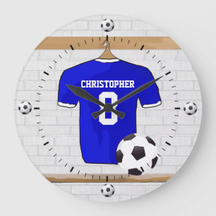 Personalisierter blauer weißer Fußball-Fußball Große Wanduhr