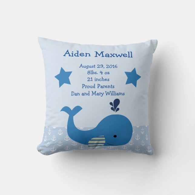 Personalisierter Blauwal Nautical Pillow Kissen (Vorderseite)