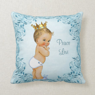 Personalisierter blonder Prinz Blue Leaves Kissen