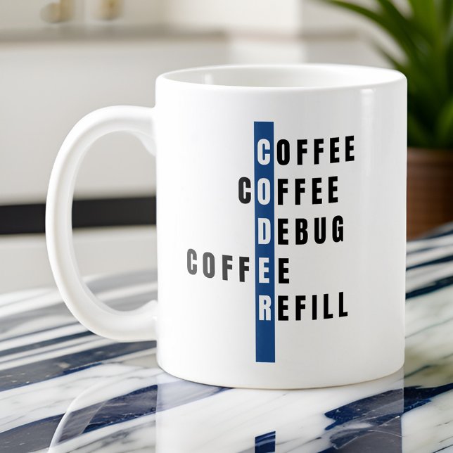 Personalisierter Blue Coffee Debug Refill Coder Kaffeetasse (Von Creator hochgeladen)