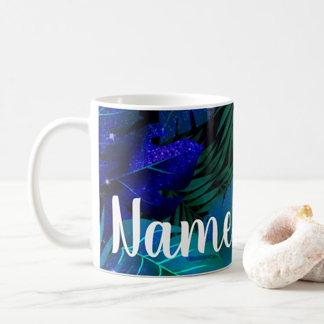 Personalisierter Blue Rainforest Design Kaffee Tas Kaffeetasse (Mit Donut)
