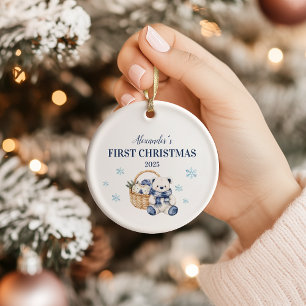 Personalisierter Blue Teddy Bär Erste Weihnachtsfe Keramik Ornament