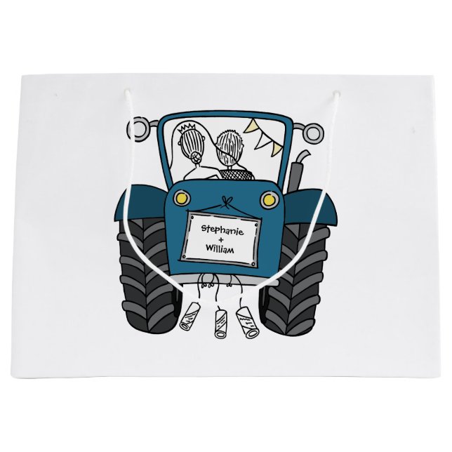 Personalisierter Blue Tractor Country Wedding-Gesc Große Geschenktüte (Vorderseite)