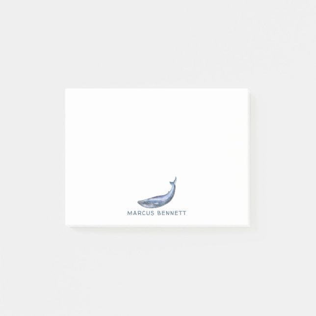 Personalisierter Blue Whale Post It Notes Post-it Klebezettel (Vorderseite)