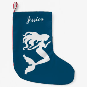 Personalisierter Blue-White-Mermaid-Strumpf Kleiner Weihnachtsstrumpf