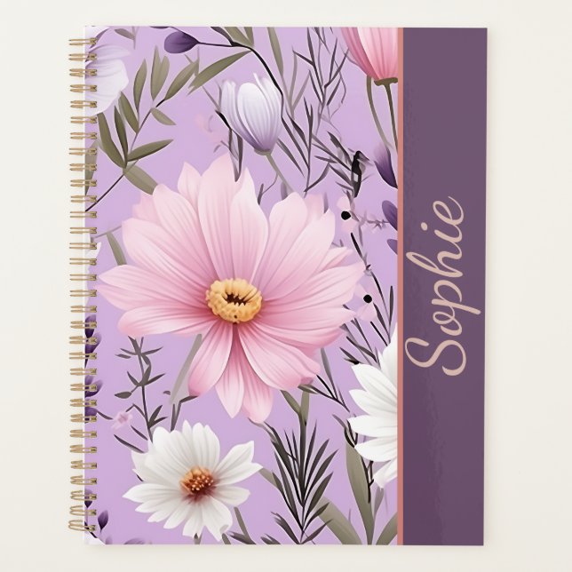 Personalisierter Blumen-Lavendel-Planer mit Namen Planer (Vorderseite)