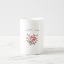 Personalisierter Blumen-Namensbecher | Elegante ro Prozellantasse