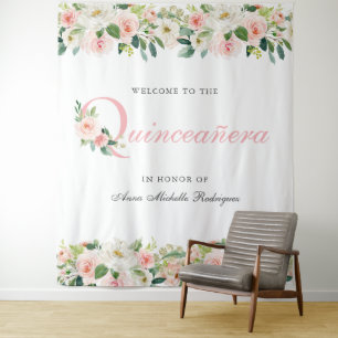 Personalisierter Blumen-Quinceanera-Fotohintergrun Wandteppich