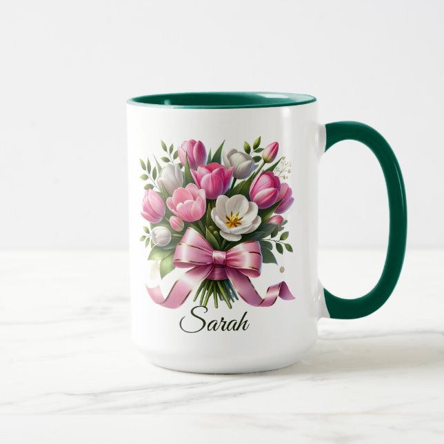 Personalisierter Blumen-Tulpen-Name-Mug Tasse (Rechts)