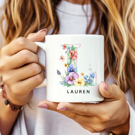 Personalisierter Blumenalphabet-Becher für Braut o Kaffeetasse