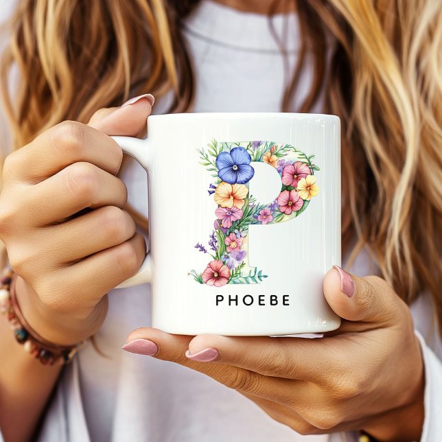 Personalisierter Blumenalphabet-Tasse Geschenk als Kaffeetasse (Custom Monogram Name Mug for Mom or Bridesmaids, Custom Floral Alphabet Mug for Teacher or Nurse)