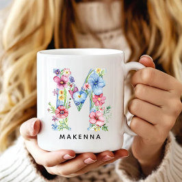 Personalisierter Blumenalphabet-Tasse Geschenk für Kaffeetasse