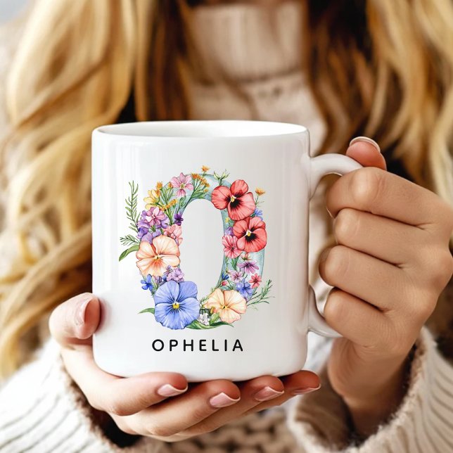 Personalisierter Blumenalphabet-Tasse-Geschenk für Kaffeetasse (Custom Monogram Name Mug for Mom or Bridesmaids, Custom Floral Alphabet Mug for Teacher or Nurse)