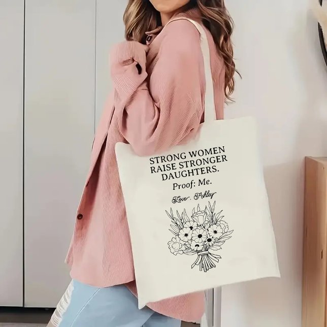 Personalisierter Blumenbeutel für Mama, Geschenk f Tragetasche (personalized tote bag, strong women quote bag, mama tote bag, mom gift, mother’s day tote, floral)