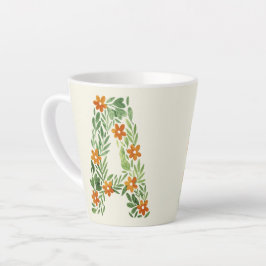 Personalisierter Blumenbrief A mit orangen Blume Milchtasse