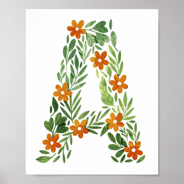 Personalisierter Blumenbrief A mit orangen Blume Poster (Vorne)