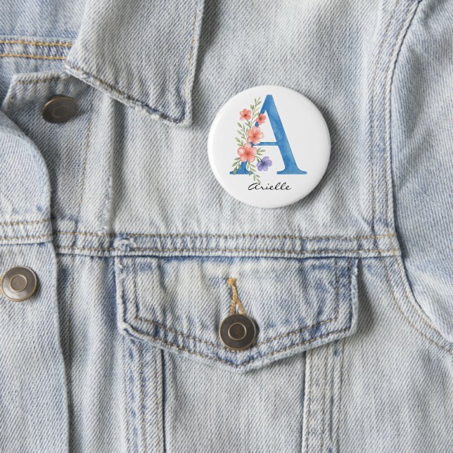 Personalisierter Blumenbrief A monogramm Button (Beispiel)