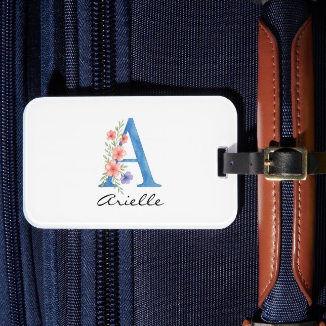 Personalisierter Blumenbrief A monogramm Gepäckanhänger (Vorderseite Insitu 4)