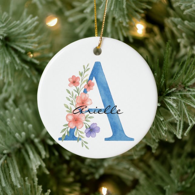 Personalisierter Blumenbrief A monogramm Keramik Ornament (Baum)