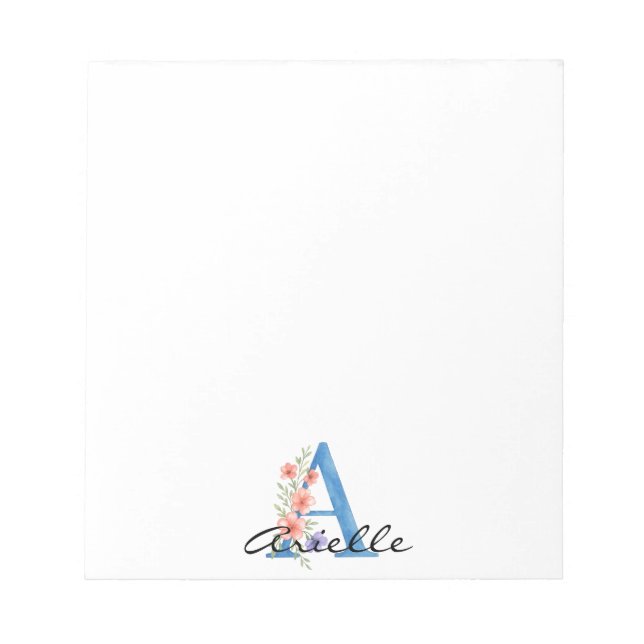Personalisierter Blumenbrief A monogramm Notizblock (Vorderseite)