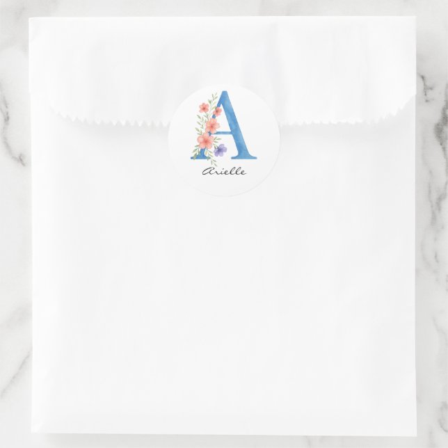Personalisierter Blumenbrief A monogramm Runder Aufkleber (Tasche)