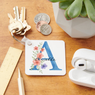Personalisierter Blumenbrief A monogramm Schlüsselanhänger