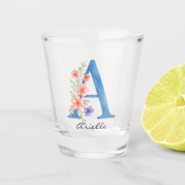 Personalisierter Blumenbrief A monogramm Schnapsglas (Vorderseite)