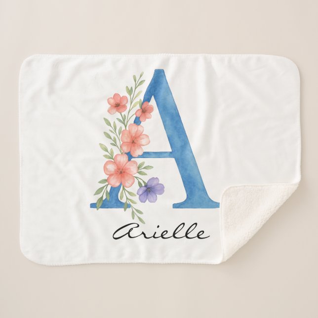 Personalisierter Blumenbrief A monogramm Sherpadecke (Vorderseite (Horizontal))