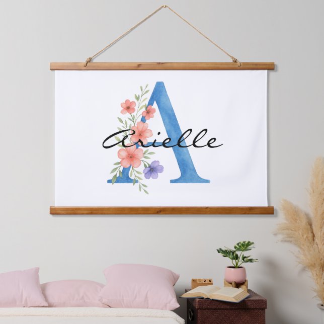 Personalisierter Blumenbrief A monogramm Wandteppich Mit Holzrahmen (Schlafzimmer)