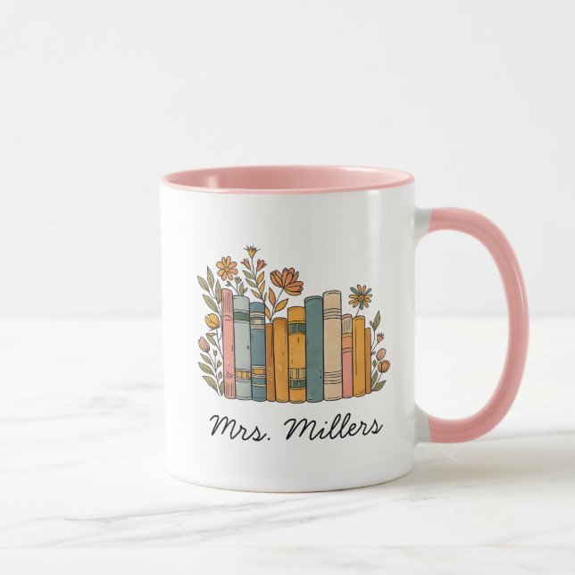 Personalisierter Blumenbuch-Mug, Lehrer-Kaffeetass Tasse (Rechts)