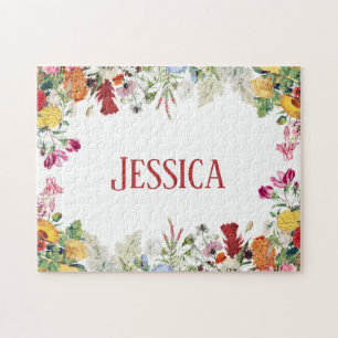 Personalisierter Blumengarten Bunte Blumen Puzzle