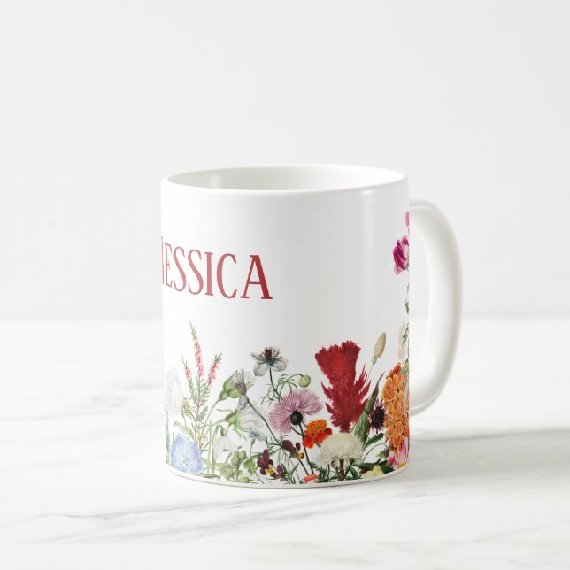 Personalisierter Blumengarten Farbige Blume Kaffeetasse (VorderseiteRechts)