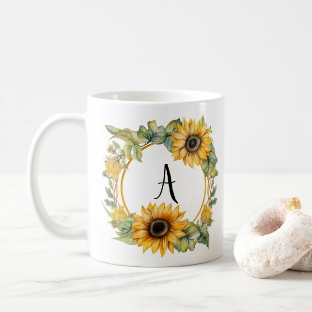 Personalisierter Blumengefäß mit Monogramm und ind Kaffeetasse (Mit Donut)