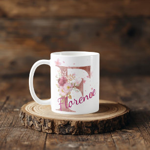 Personalisierter Blumeninitial-Becher – Buchstabe Kaffeetasse