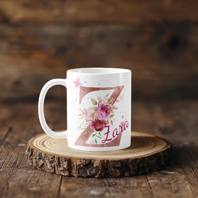 Personalisierter Blumeninitial-Becher – Buchstabe  Kaffeetasse (Von Creator hochgeladen)