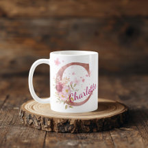 Personalisierter Blumeninitial-Becher – Buchstabe 